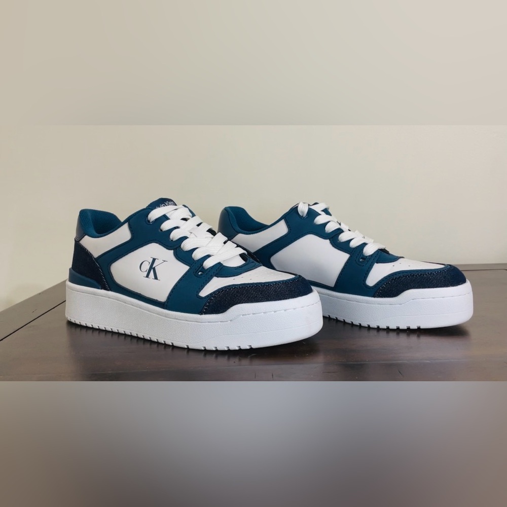 New Denim New Calvin Klein Blue White denim Sneakers leather